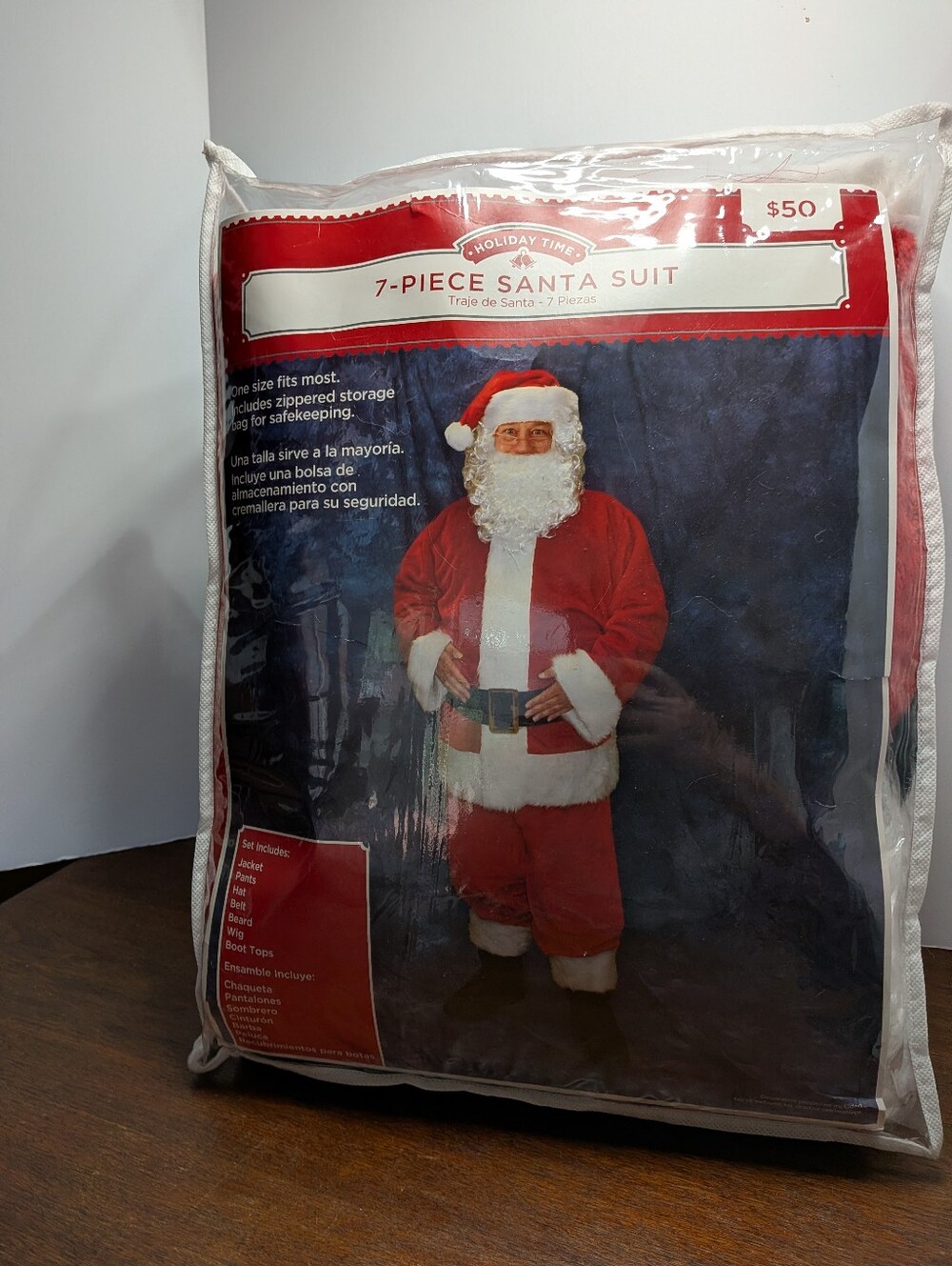 Holiday Time 7-Piece Santa Suit Costume Set One Size Red/White/Black